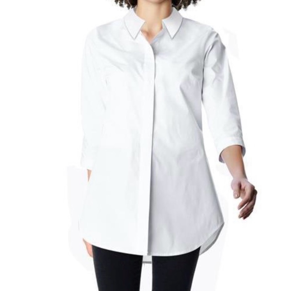 Women's White Button-Down Tunic Shirt — Modern Collared Longline Top